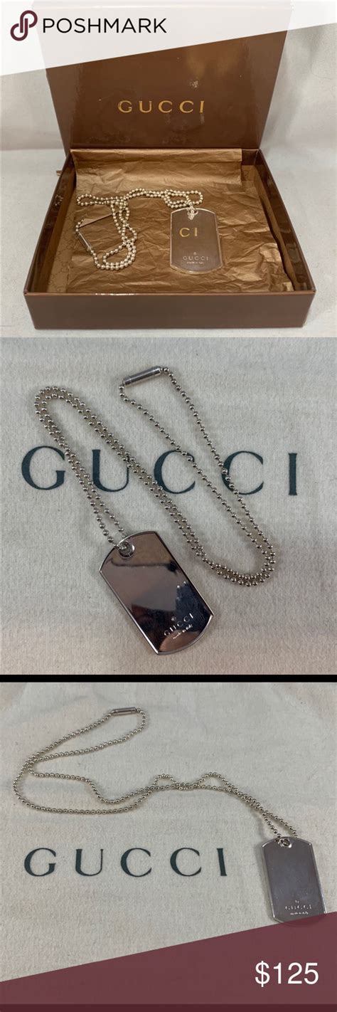 gucci dog tag necklace sterling silver|gucci ghost tag necklace.